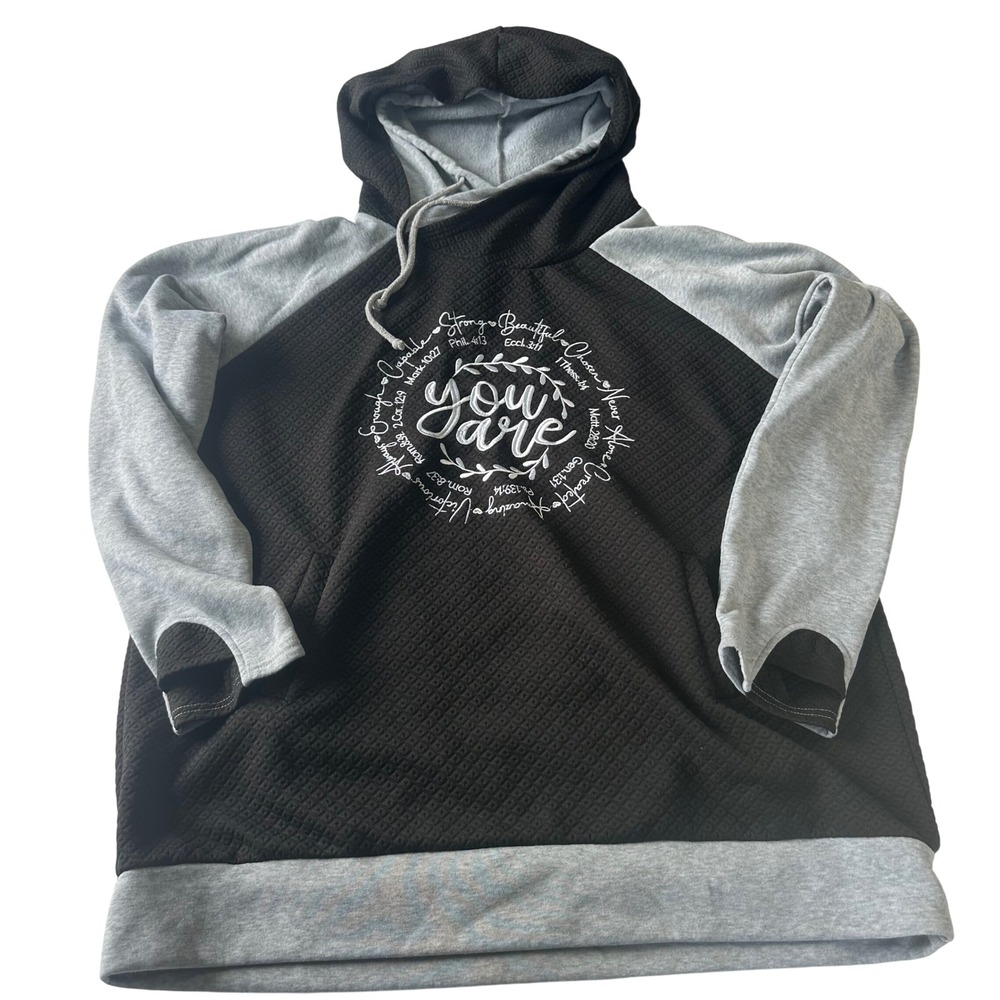 Love in Faith Men 2X Black Gray Quilted Raglan Hoodie Thumbhole